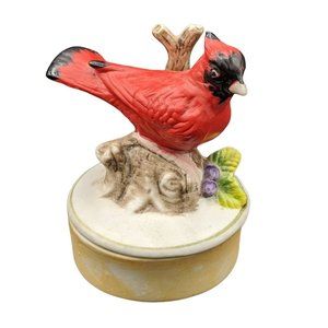 Cardinal Trinket Jewelry Box Hand Painted Vintage Porcelain Taiwan